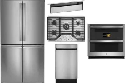 5 Piece Package Includes Refrigerator, Cooktop, Wall Oven, Hood And Dishwasher
